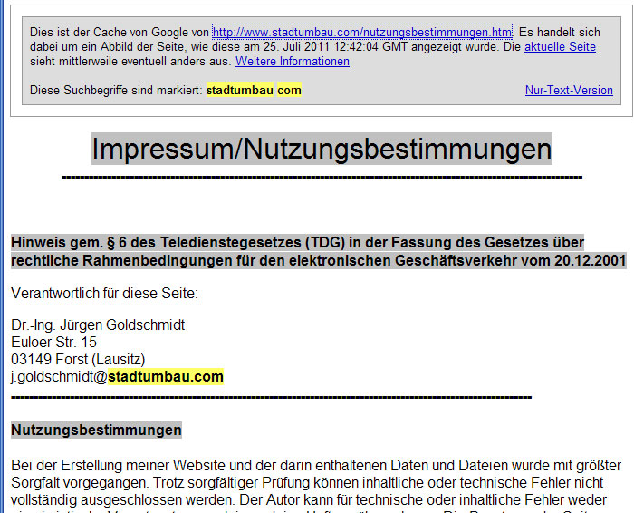 Jürgen Goldschmidts Webseite Stadtumbau.com ist offline.